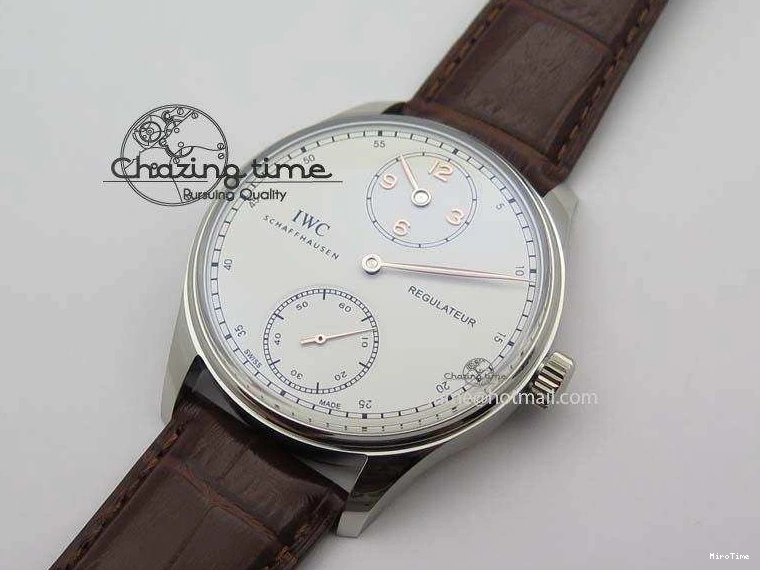 MIROTIME 0427 Sustainable Portuguese IW5444 SS White Dial RG Numbers On Brown Leather Strap A 7256